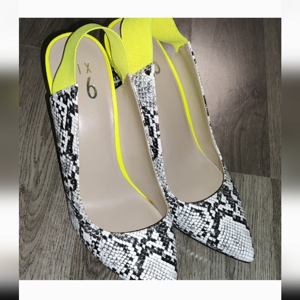 Mix No. 6 Black and White Snake Print Heels with Neon Accents